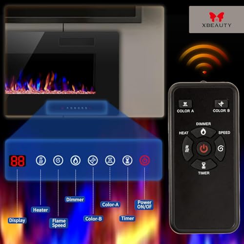 50-Inch Recessed and Wall-Mounted Electric Fireplace Heater with LED Flames