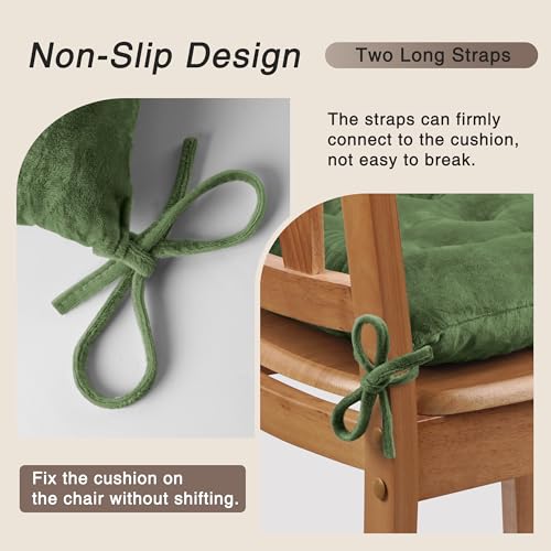 4-Pack Velvet Dining Chair Cushions, 15.5" Square Soft Seat Pads with Ties
