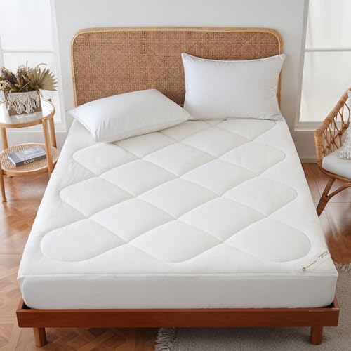 100% Wool Mattress Pad Queen - 500 GSM, Natural Cotton Cover