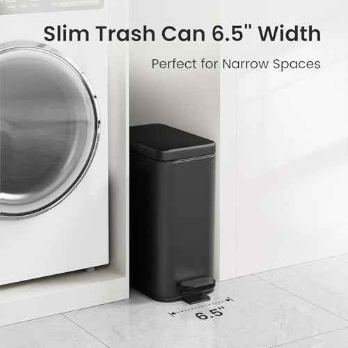 Small Bathroom Trash Can with Lid, 2.6 Gallon Stainless Steel Step Garbage