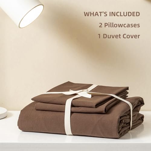 Queen Washed Cotton Duvet Cover Set - 3 Piece Soft Linen Feel Bedding
