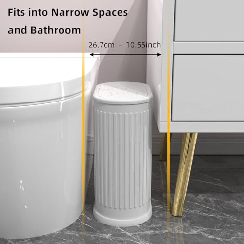 Small Bathroom Trash Can with Lid Slim 1.8 Gallon Pop-Up Garbage Bin