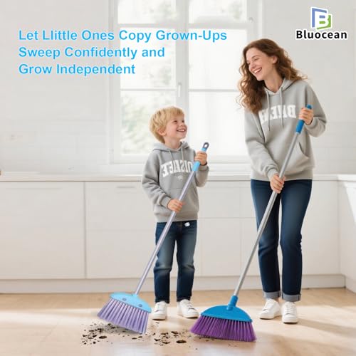 Kids Mini Broom and Dustpan Set - Adjustable Toddler Cleaning Toy, Blue