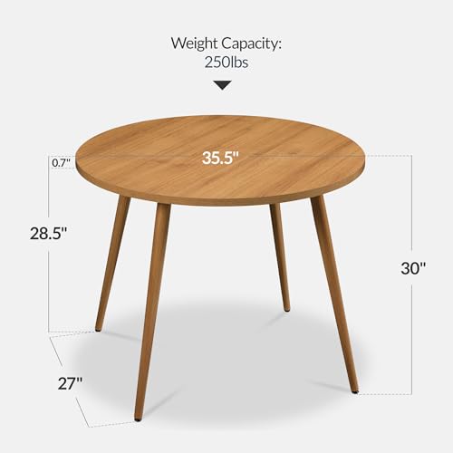 35.5-Inch Round Mid-Century Modern Dining Table for 4, Pecan Wood Finish