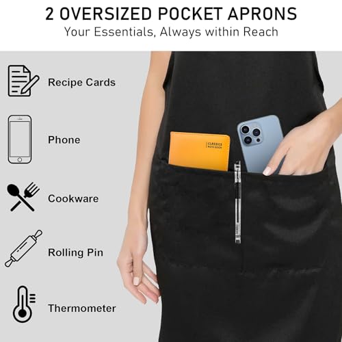 12-Pack Bib Aprons with 2 Pockets - Unisex Kitchen Chef Aprons, Black