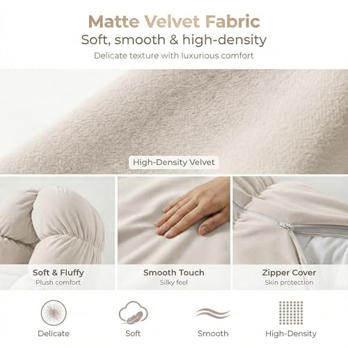 Long Bolster Pillow for Bed - 39 Inch Misty White, Soft Velvet Cover