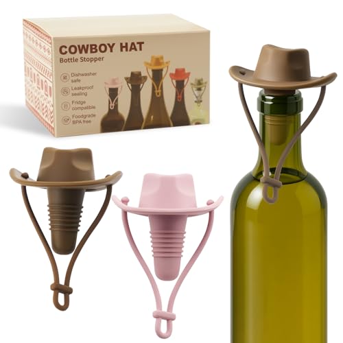 Cowboy Hat Wine Stoppers Set of 2 – Silicone Bottle Sealers, Funny Gift for Men & Women