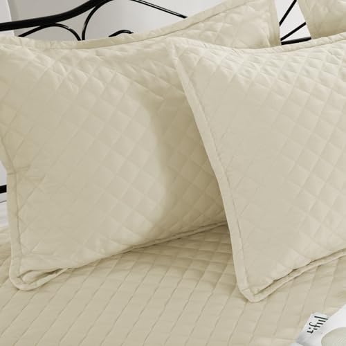 5-Piece Diamond Stitch Daybed Cover Set with Bedskirt & Shams - Beige