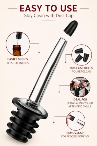 Spegsgio 60 Pack Deep Black Stainless Steel Liquor Pour Spouts - Drip-Free Bottle Tips with Dust Caps