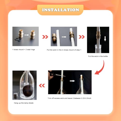 DIY Wine Bottle Torch Kit 8 Pack - 13.7 Inch Wicks & Brass Mounts