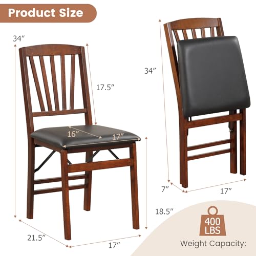 Folding Dining Chairs Set of 2, Solid Wood Kitchen Chairs with Padded Seat