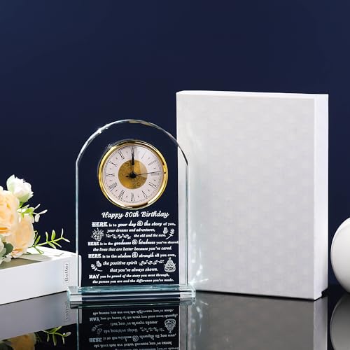 80th Birthday Crystal Clock Plaque - Personalized Gift for Mom and Dad