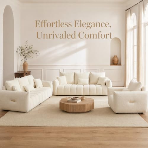 3-Piece Oversized Teddy Fleece Sofa Set with Wood Frame and Pillows