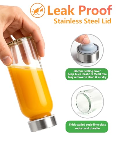 Zukro 10.5 oz Glass Juice Bottles with Stainless Steel Leak-Proof Lids - Pack of 8