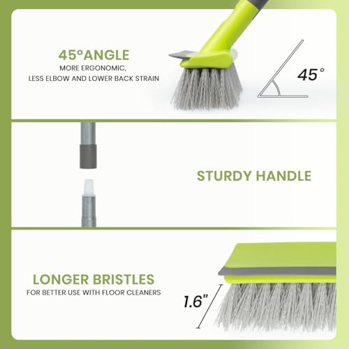 Floor Scrub Brush with 57" Long Handle & Squeegee - 2-in-1 Deck Scrubber