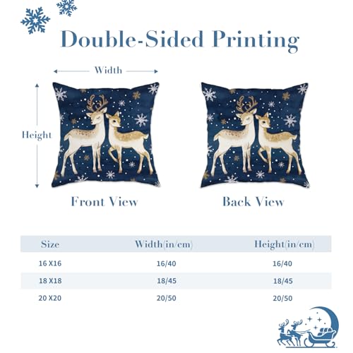 Navy Blue Christmas Throw Pillow Covers Set of 4 18x18 | Velvet Home Decor Pillowcases