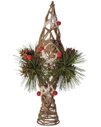 11-Inch Natural Star Christmas Tree Topper with Pinecones & Berries