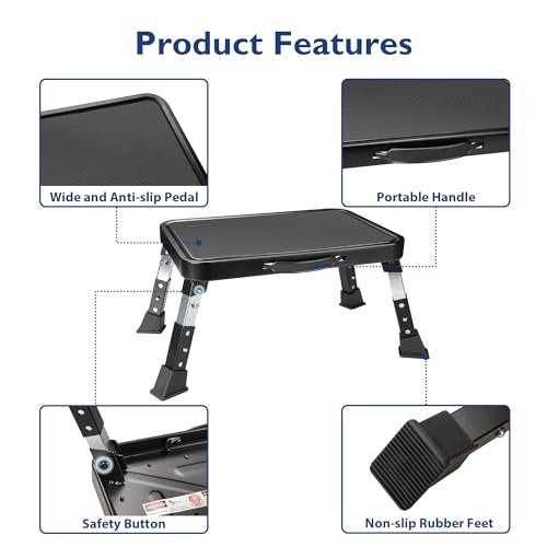 3-Level Adjustable Folding Step Stool, Heavy Duty Metal Foot Stool, 330lbs