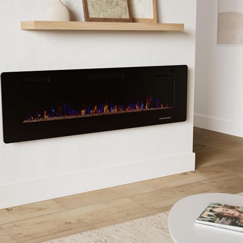 60-Inch Recessed and Wall Mounted Electric Fireplace with Remote