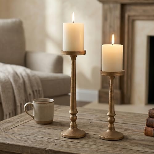BANOMII Vintage Iron Candle Holders Set of 2 Antique Brass Gold