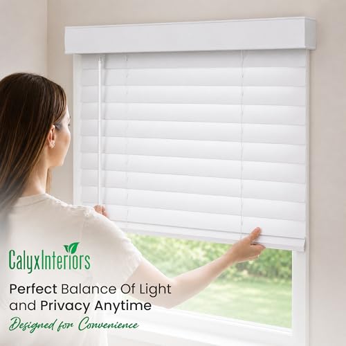 2" Cordless Faux Wood Blinds with Valance - 34.5" W x 48" H - Pure White