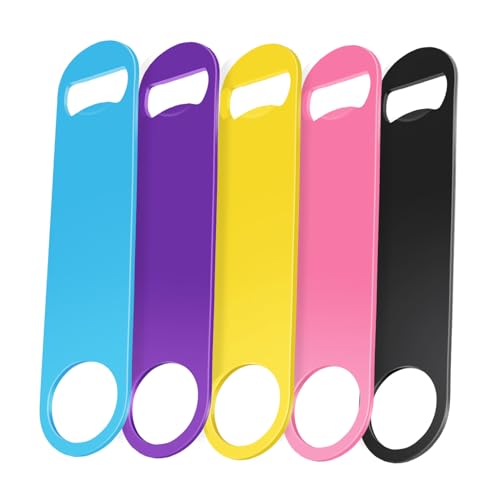 WEGAZ 5 Pack 7-Inch Colorful Stainless Steel Bottle Openers - Flat Barware