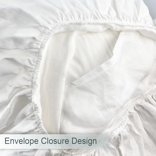 Queen Size White French Linen Pillow Sham, 20x30 Inch Ruffled Pillow Cover