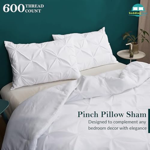 King Pinch Pleated Pillow Shams Set of 2 - 100% Egyptian Cotton, White