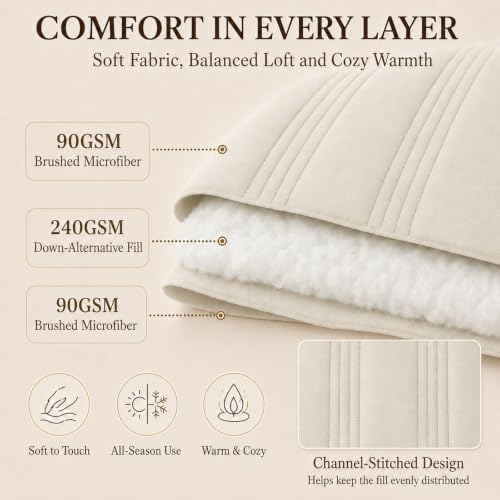 7-Piece Queen Comforter Set - Vertical Quilted Bed in a Bag, Beige