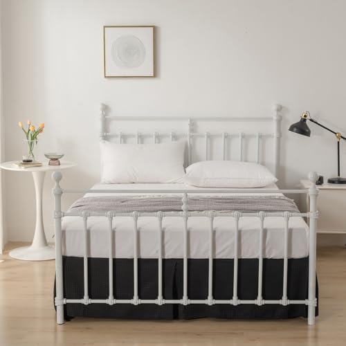 Queen Bed Skirt 14 Inch Drop - Black Tailored Waffle Weave with Split Corners