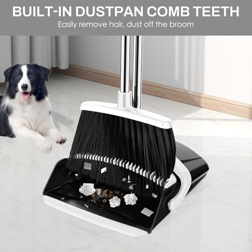 Long Handle Broom and Dustpan Set with Comb Teeth - 51" Upright Sweeping Combo
