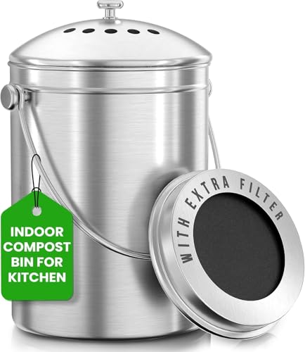 Stainless Steel Countertop Compost Bin 1.3 Gallon with Charcoal Filter