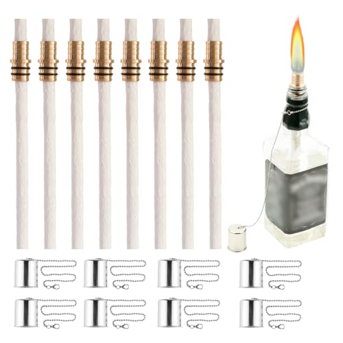 DIY Wine Bottle Torch Kit 8 Pack - 13.7 Inch Wicks & Brass Mounts