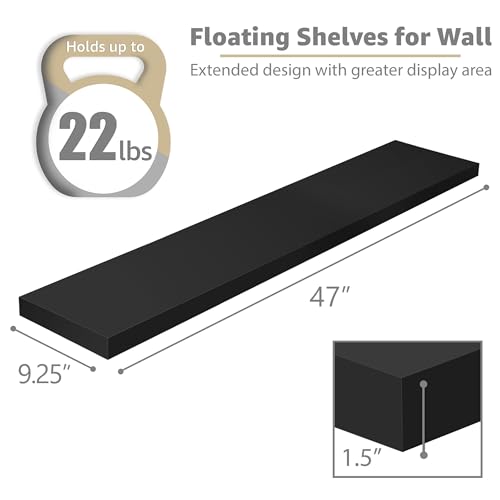 48-Inch Wall Mounted Floating Shelves with Invisible Brackets, Black (2 Pack)