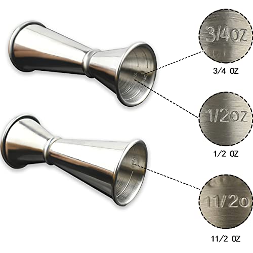 Yuntop Silver Stainless Steel Japanese Style Cocktail Jigger - Double Oz Measuring Cup for Bartending
