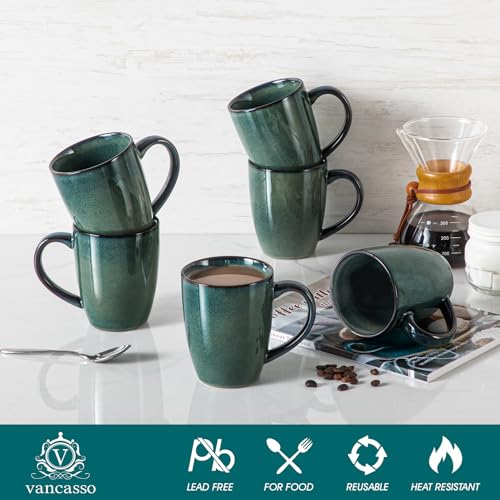 Vancasso Starry Ceramic Coffee Mug Set of 6 - 16 Oz Green Microwave & Dishwasher Safe
