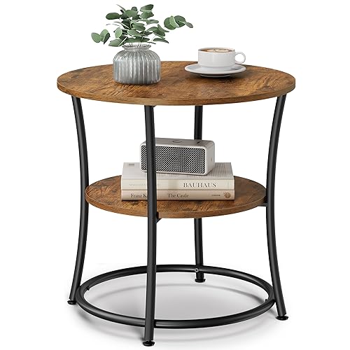 21.7-Inch Round Side Table - 2-Tier End Table & Nightstand with Steel Frame