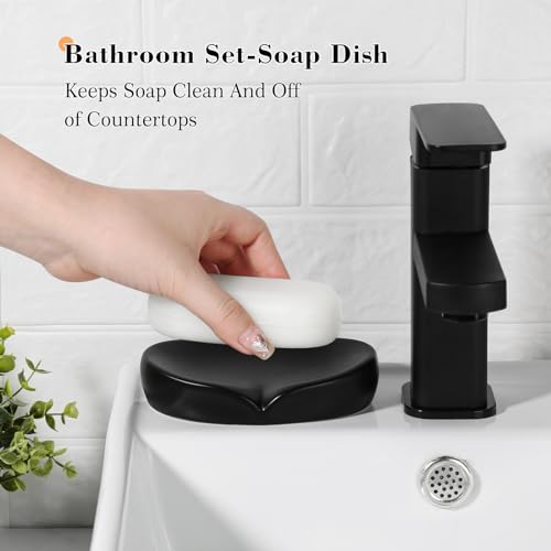 7-Piece Matte Black Glass Bathroom Accessory Set with Trash Can