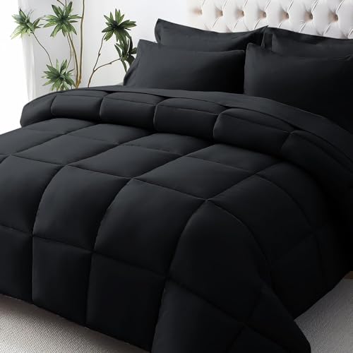7-Piece Queen Comforter Set - Bed in a Bag with Sheets & Shams, Black