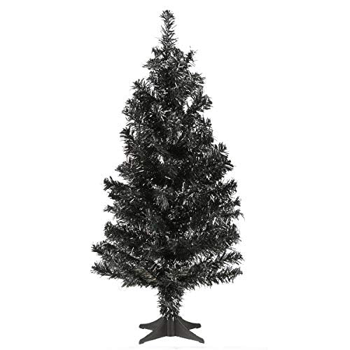 2ft Black Halloween Tinsel Tree - Artificial Tabletop Decor with Stand