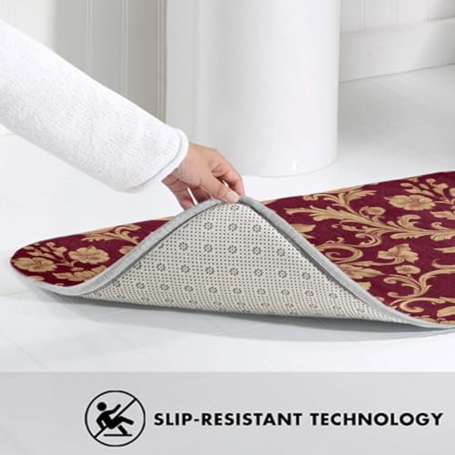 3-Piece Floral Bathroom Rug Set, Non-Slip Soft Flannel Bath Mat & Lid Cover