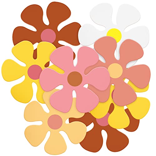60 Pcs Groovy Retro Daisy Flower Cutouts for Party and Room Decor