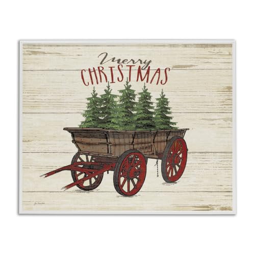 Merry Christmas Tree Wagon Framed Giclée Wall Art - White, 16x20 Inches