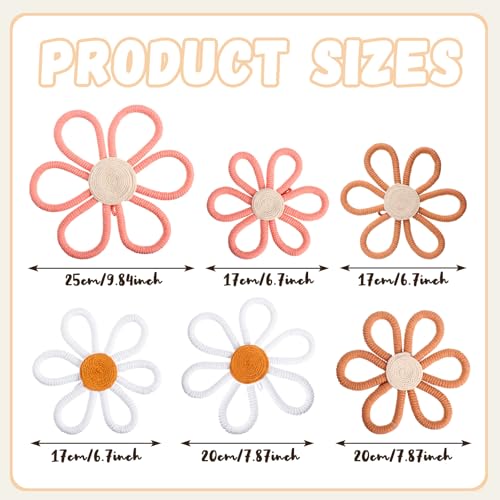 6-Piece Boho Daisy Flower Wall Decor, Woven Macrame Nursery Wall Art
