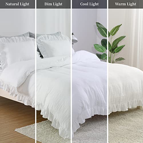 White Ruffle Queen Duvet Cover Set - 3-Piece Washed Microfiber Bedding