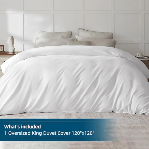 Oversized King Duvet Cover 120x120 inch - Ultra Soft Microfiber White