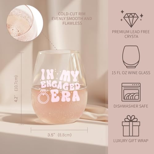 Pink 15 Oz Engagement Wine Glass - In My Engaged Era Gift for Women