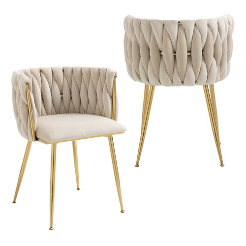 Velvet Upholstered Dining Chairs - Set of 2 with Gold Metal Legs