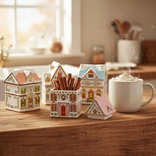 6-Piece Mini Christmas Gingerbread House Spice Jars & Holiday Decor