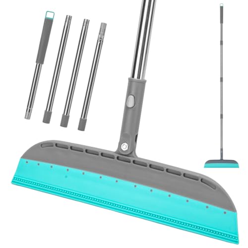 Silicone Floor Squeegee Broom with 59" Long Handle for Water & Pet Hair